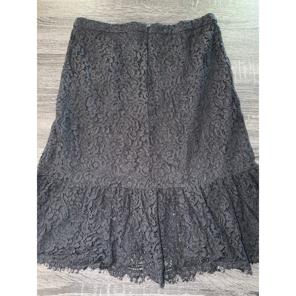 Banana Republic Black Floral Lace Ruffle Hem Skirt Size 6 A-Line Eyelash Trim - Picture 3 of 7